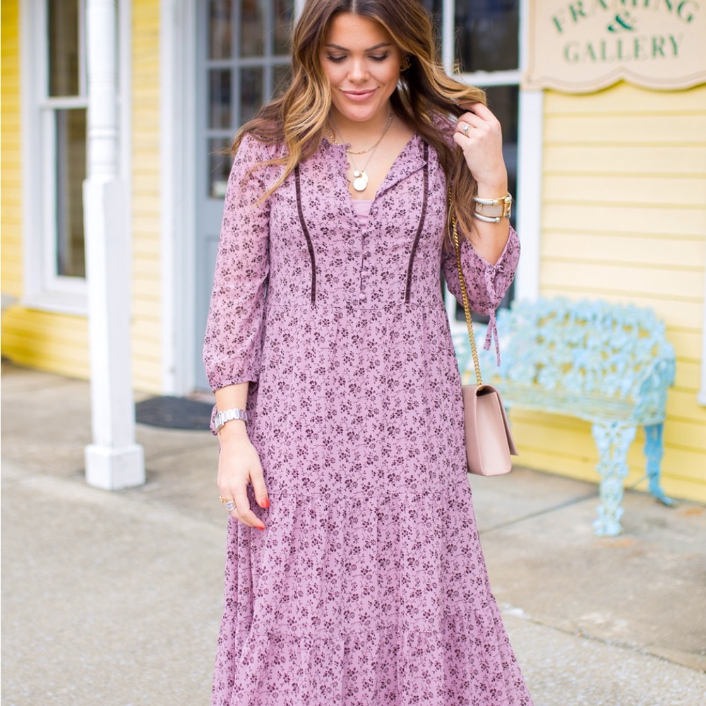 Madewell Floral dress with velvet trim, XS